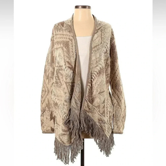Lucky Brand Fringe Open Front Cardigan Sweater Aztec Southwestern Print Size XS - Picture 2 of 3